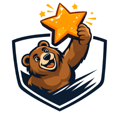 Concrete Bear mascot holding a large 5-point star.