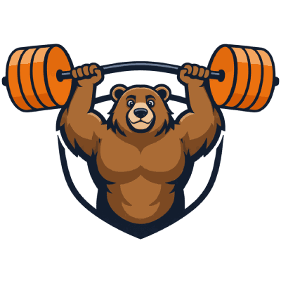 Concrete Bear mascot lifting a heavy barbell.